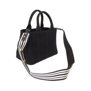 Prada handbag top canvas 2way Tote handles Black Canapa